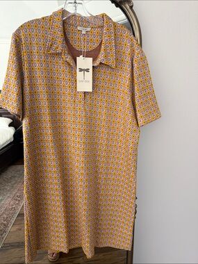 NWT Tyler Boe Yellow Patterned womens shirt dress xl